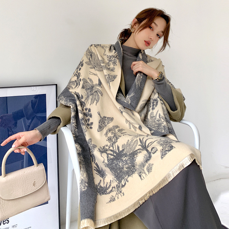 新しい秋冬の両面スカーフ、ファッショナブルで多用途、ハイエンドの模造カシミヤブランケット、暖かく厚みのあるアウターショールとスカーフ|undefined