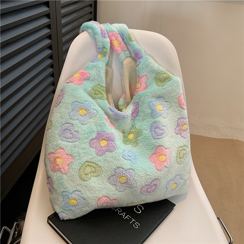 Moda suave simple elegante de gran capacidad de la felpa del bolso de hombro para las mujeres 2023 Otoño e Invierno Nuevo estilo Coreano bolsa de asas