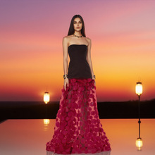 跨境连衣裙Tik Tok爆款抹胸修身撞色拼接波点网纱长裙宴会晚礼服