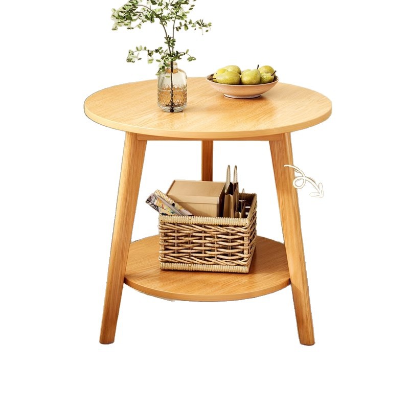 Mesa redonda pequeña con patas de madera maciza, mesa de centro de doble capa, mesa auxiliar para apartamento pequeño, mesa de té moderna, sencilla y creativa para balcón