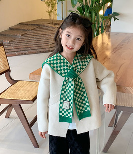 Boys and Girls knitted plaid shawl autumn and winter windproof children's scarf baby winter warm scarf decorative collar