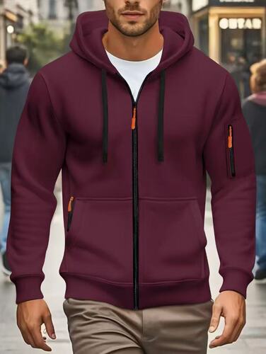 Men's Drop Shoulder Zip Hooded Cardigan Sweatshirt Outerwear EU Size Casual Sports Plain Sweatshirt