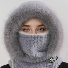 帽子女冬季围脖一体口罩护耳防风保暖骑车毛绒骑电动车加厚套头帽