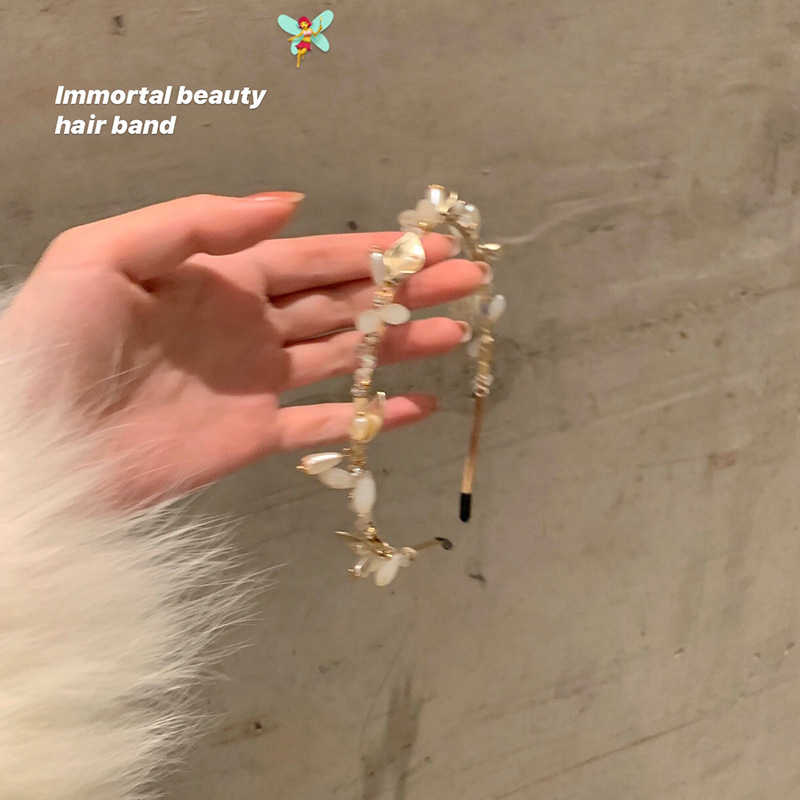 Diadema de perlas hada mujer estilo coreano retro flores accesorio_voghion.com