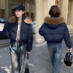 外贸羽绒棉服女短款大毛领2025冬季新款收腰加厚棉袄面包服外套