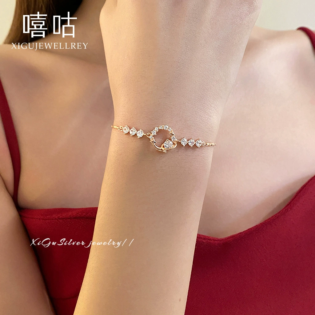 H0145 S925 Серебро Планета Zircon браслет звезда тянущий новый аксессуар для рук темперамент ниша премиум