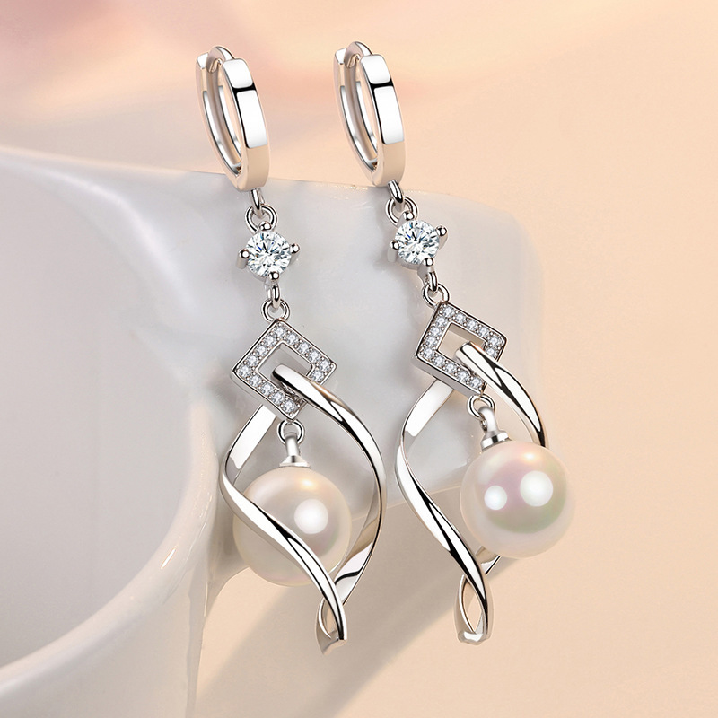 Pearl For Women, Rotating Love Pearl Drop Earrings, Medium-long Earrings With Diamonds, Elegant Ear Accessories_voghion.com