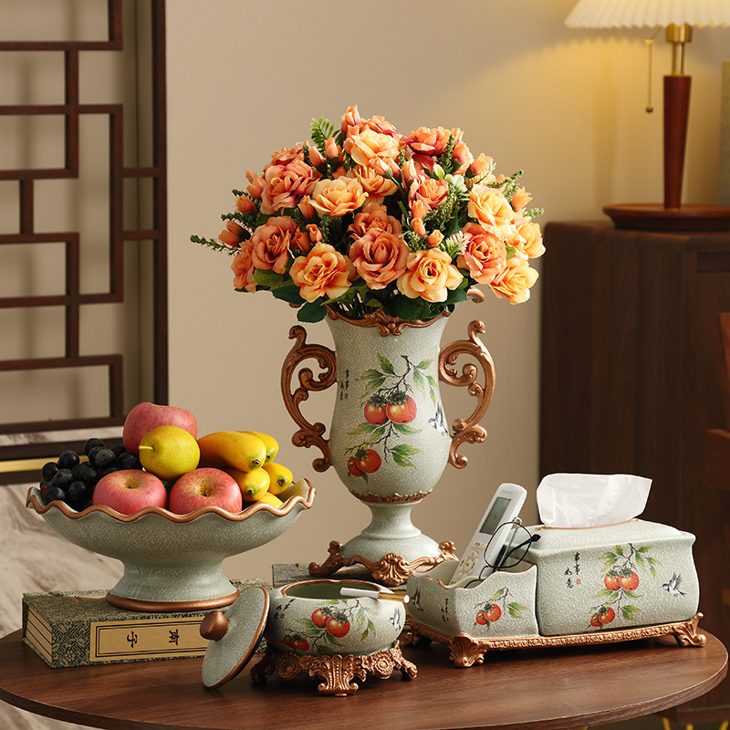 가지에 까치 - 시시루이 꽃병 일반 티슈 상자 과일 접시 4종 세트