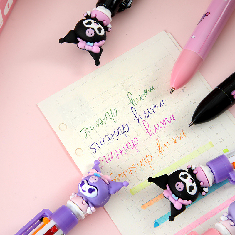 CYM - 661 dibujos animados cool beige seis colores bolígrafo adorable bolígrafo multifuncional para tomar notas con bolígrafo de presión