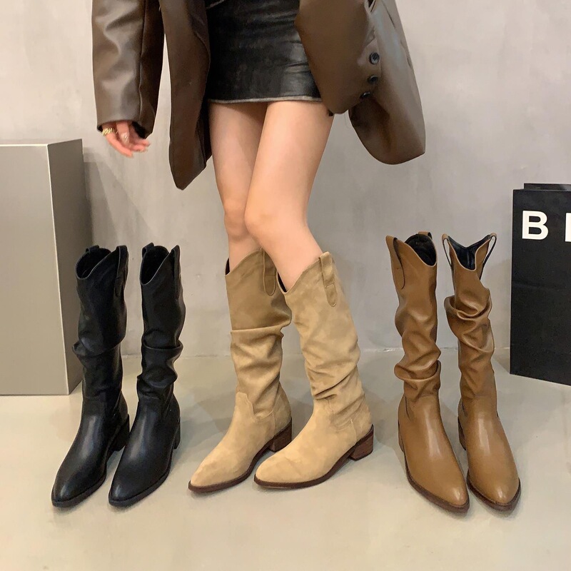 2025 New Khaki Color Height-Increasing Slimming Pleated Stacked Long Knight Boots with Fleece Lining for Winter Martin Boots 2025 New Khaki Color Height-Increasing Slimming Pleated Stacked Long Knight Boots with Fleece Lining for Winter Martin Boots