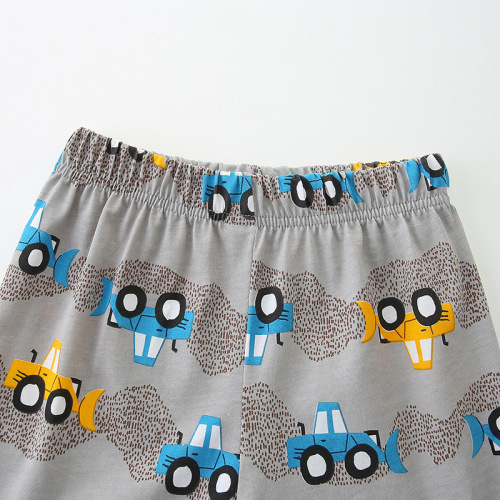 Children's Knit Cotton Set for Summer - 2-Piece Top with Cartoon Print, Round Neck, Boys' Fashion Athletic Wear