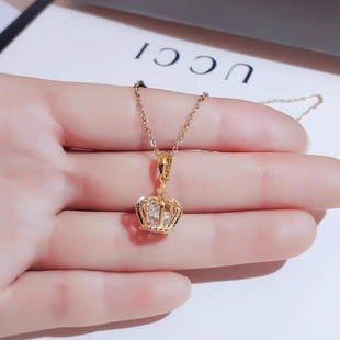 Small Design Crown Zircon Necklace Female Niche Design Sense Clavicle Chain Light Luxury Accessories All-match Woolen Chain Female