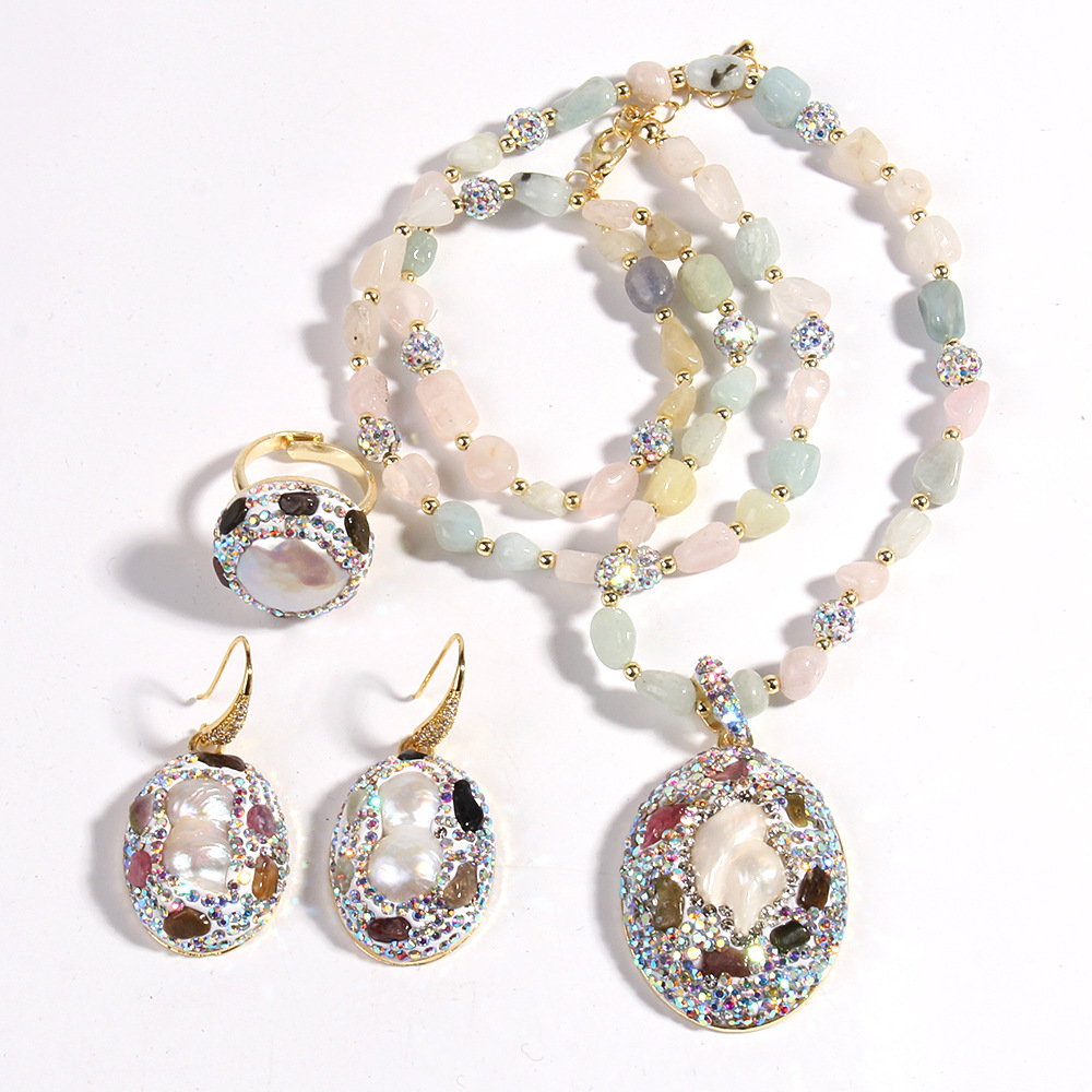 80g Weight Rhinestones Inlay Material Jewelry Set Classification Jewelry Set Quantity Holiday Occasion natural stone Material Geometric Pattern Women's Gender Inlay Design Vintage Style Style Vintage Style Geometric Natural Stone Rhinestones Jewelry Set In Bulk 17