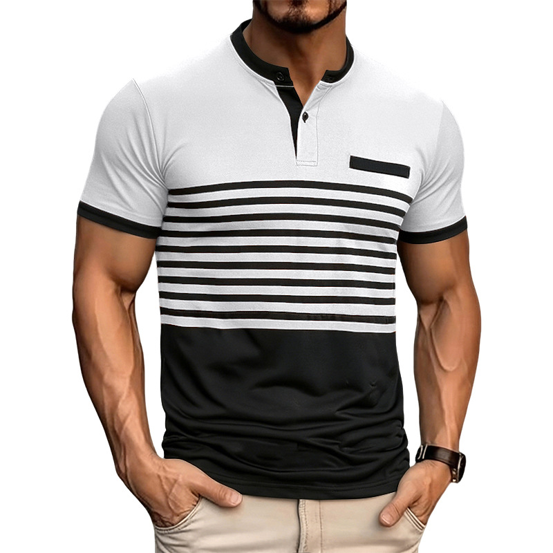 Verano Amazon polo camiseta de hombre de color a rayas polo camiseta de manga corta camiseta de negocios casual geometría de manga corta hombre