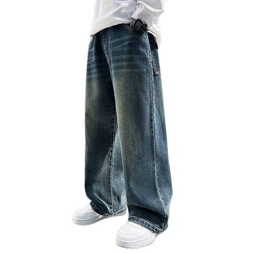 Genius whale boys 'jeans spring and autumn Korean new children's wide-leg children's wear pants autumn boy's retro pants