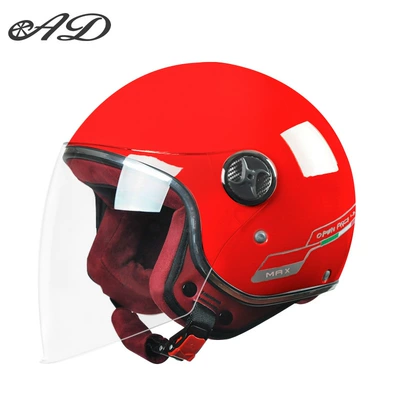 Retro Half Helmet | Motosiklet kaskı (dəbilqə) - 3c-certification-harley-red-anti-fog-long-mirror-thickened-suede-velvet-new-gb-class-a