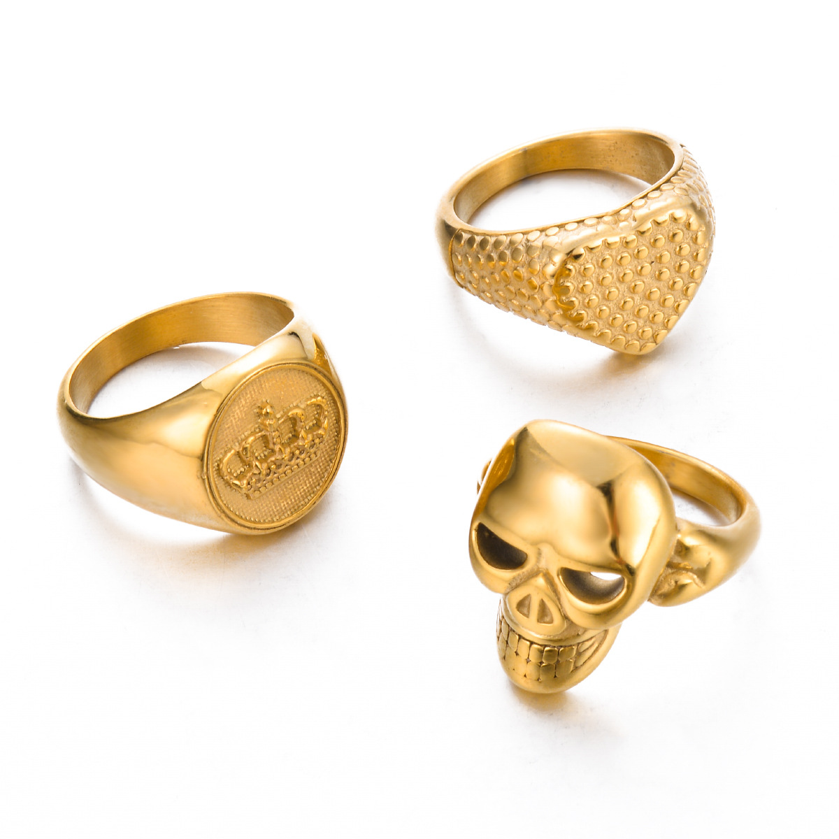 Daily Occasion 304 Stainless Steel Material Wholesale Jewelry Retro Heart Shape Crown Skull Stainless Steel Plating Rings