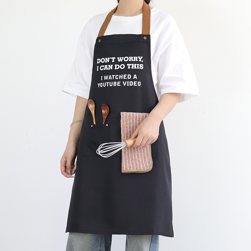 Delantal de poliéster explosivo transfronterizo logotipo personalizado cuello halter color de contraste jardinería ajustable restaurante mono delantal de cocina