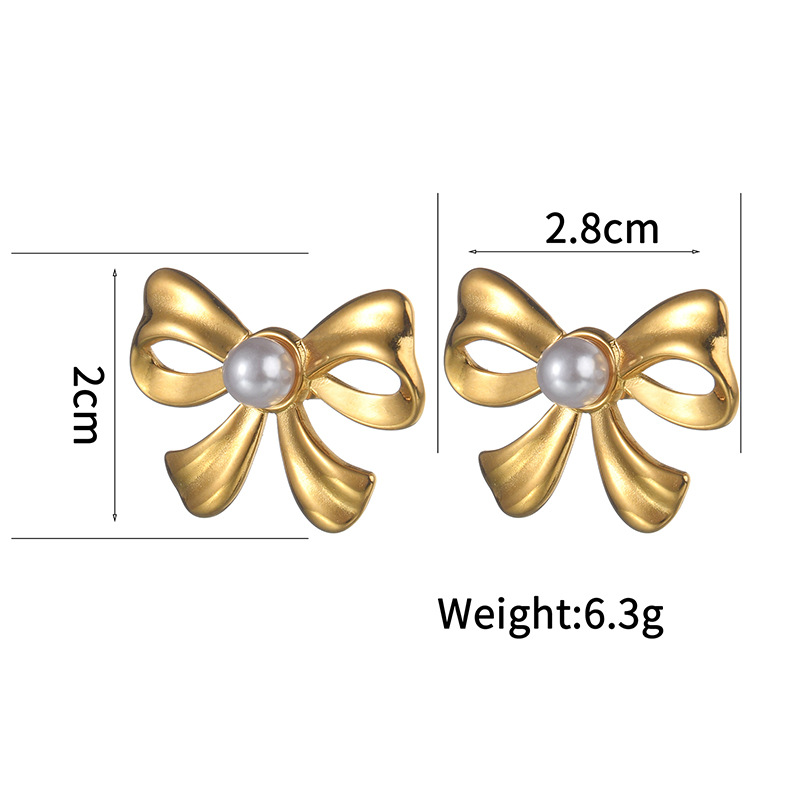 8g Weight Wholesale Jewelry IG Style Flower Bow Knot 304 Stainless Steel Pearl Inlay Rings Earrings