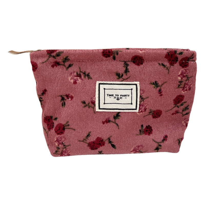 Bolsa de cremallera portátil maquillaje cuidado de la piel bolsa de cosméticos bolsa de almacenamiento floral de pana de viaje bolsa de lavado de loción