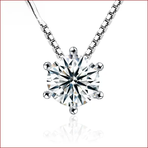 Single Diamond Necklace Pendant for Women Sweet Short Clavicle Chain Silver Plated Six-Claw Pendant Korean Style Fashion Jewelry Simple Zircon