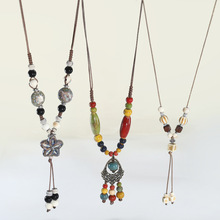 波西米亚手工陶瓷星星项链长款藏式民族风吊坠小众百搭毛衣链配饰