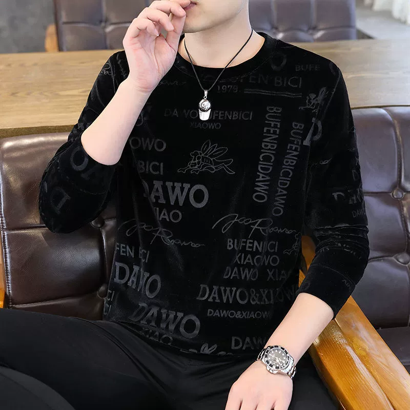 Европейская версия золотого бархатного свитера для мужчин осенью и зимой новая мода бренда повседневная рубашка с круглым вырезом