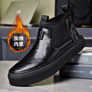 New Martin boots men's leather fleece-lined slip-on Chelsea boots soft leather soft bottom overalls boots short boots men's leather boots