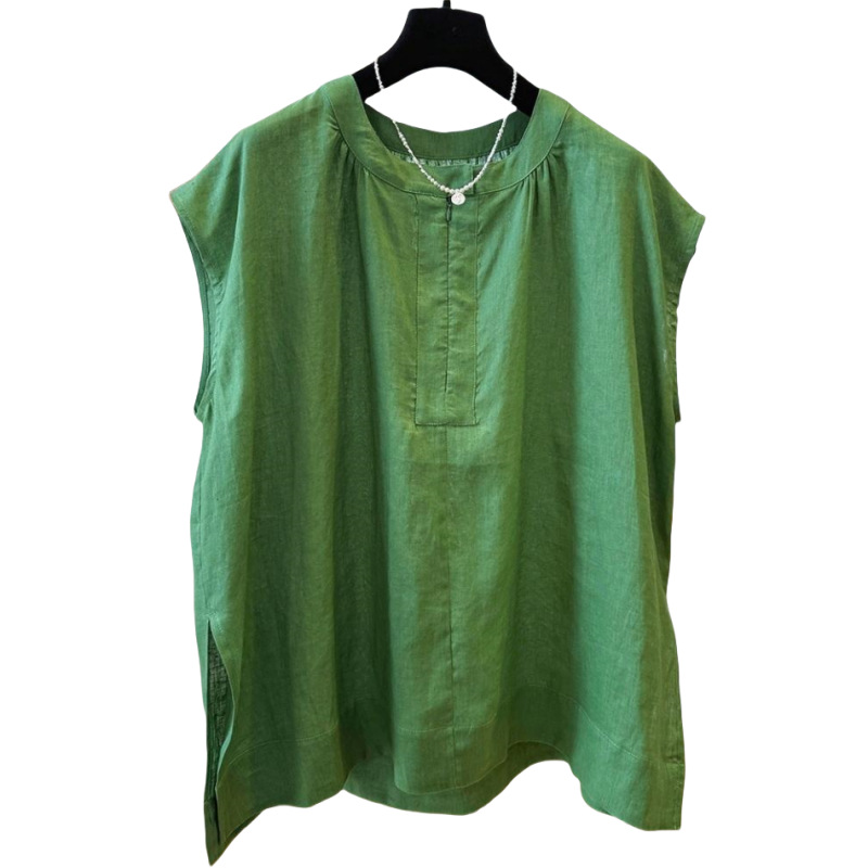 Summer elegant thin shirt with a round collar