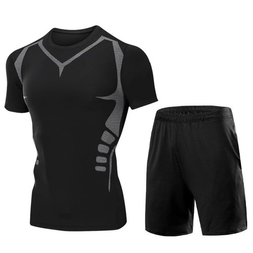 Two-piece quick-dry outfit for men: fitness and workout tight-fitting underwear set, sweat-wicking training wear—includes a vest and top, perfect for running and cycling.