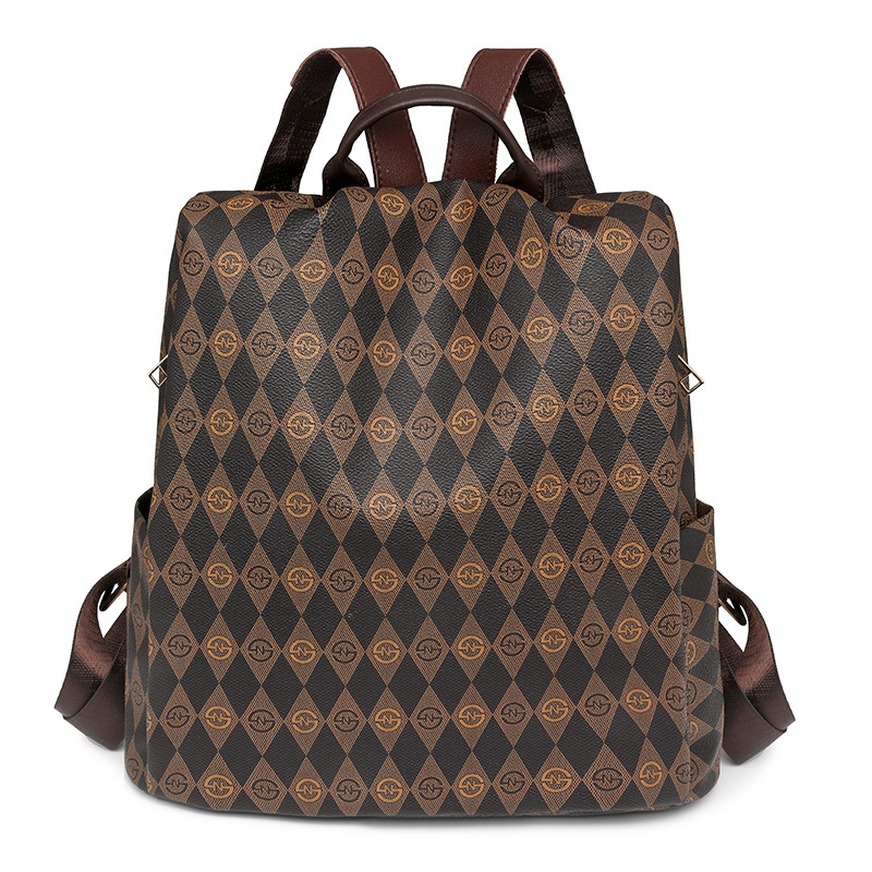 2024 nueva mochila con estampado de rombos para mujer, moda de moda, mochila de viaje antirrobo retro de gran capacidad