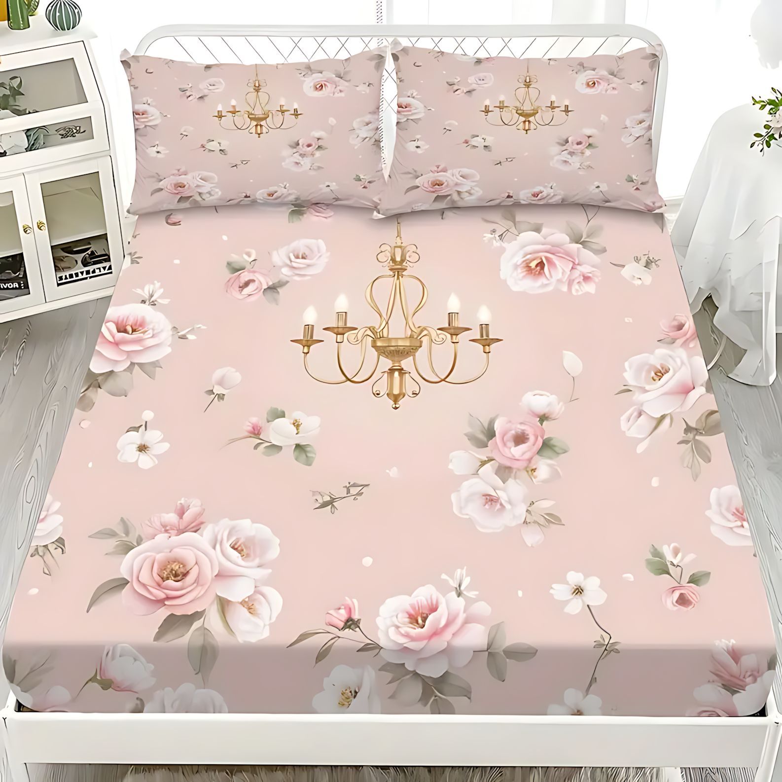 TEMU / JIT Patrón de flores trituradas transfronterizas 3D impresión digital cama molida Kasama colchón conjunto de ropa de cama