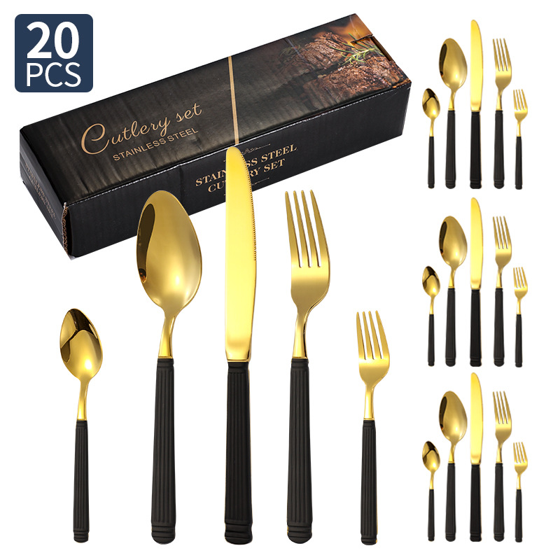 Columna romana vajilla de acero inoxidable cuchillo, tenedor y cuchara juego de 24 piezas hotel restaurante bistec cuchillo, tenedor y cuchara vajilla occidental cuchillo y tenedor