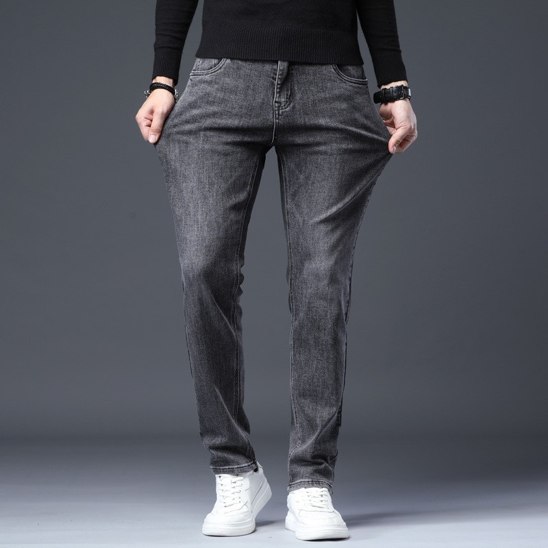 2025 primavera y verano algodón elástico color claro delgado jeans para hombres elásticos delgados pequeños pantalones casuales de todo fósforo de moda recta