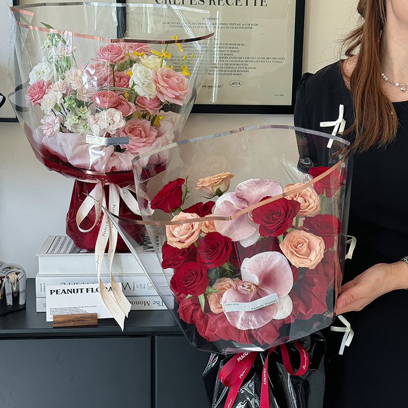 Qixi día de San Valentín flotante serie de flores de línea dorada papel de embalaje de flores hechas a mano DIY florista materiales de flores