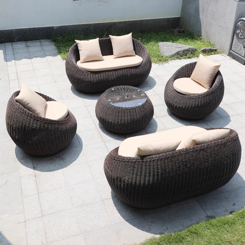Balcón al aire libre sofá tela de caña mesa de té combinación de caña ocio al aire libre patio silla de caña jardín al aire libre muebles tejidos