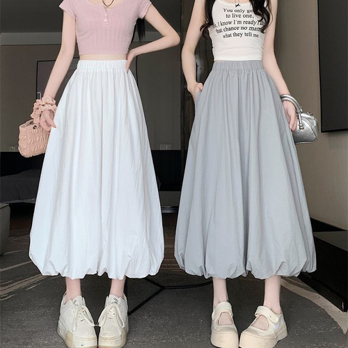 2025 Poplar Skirt Flower Bud Lantern Skirt Summer Elastic High-Waist Slimming Trend Yamamoto Skirt