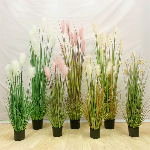 Internet celebrity big reed grass simulation flower floor-standing home living room decoration fake flowers TV cabinet green plant ornaments fake flower potted plants