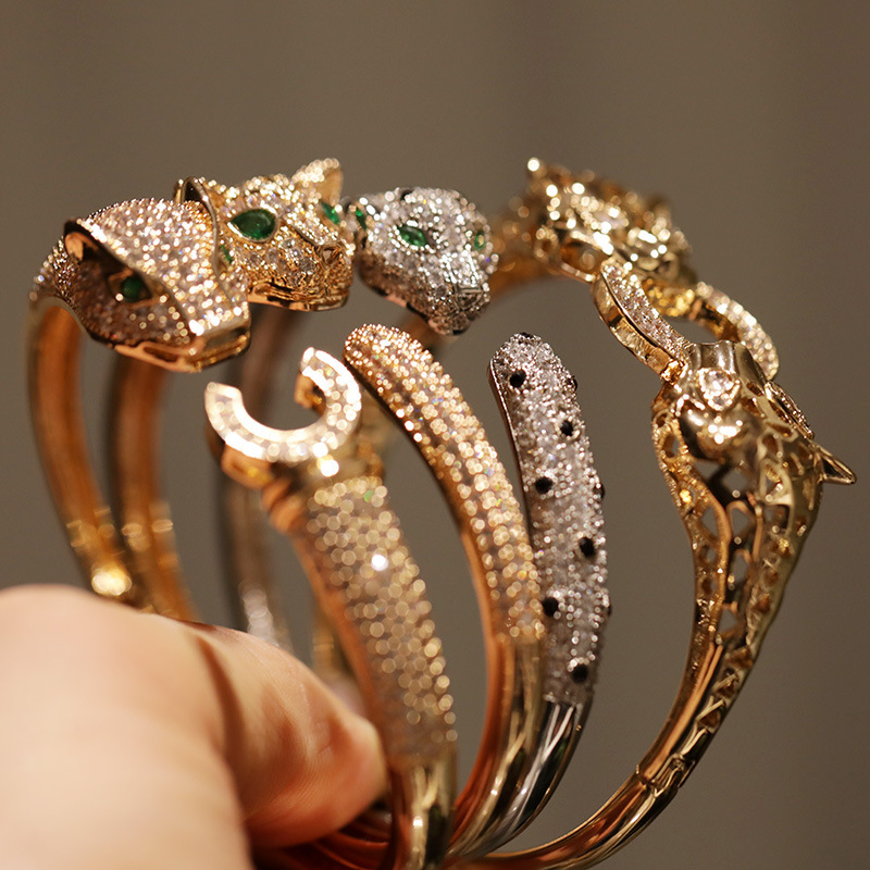 Deli Snow High Version Heavy Industry Zircon Leopard Bracelet Advanced Design Open Bracelet Cross-border Hot Sale in Europe and America
