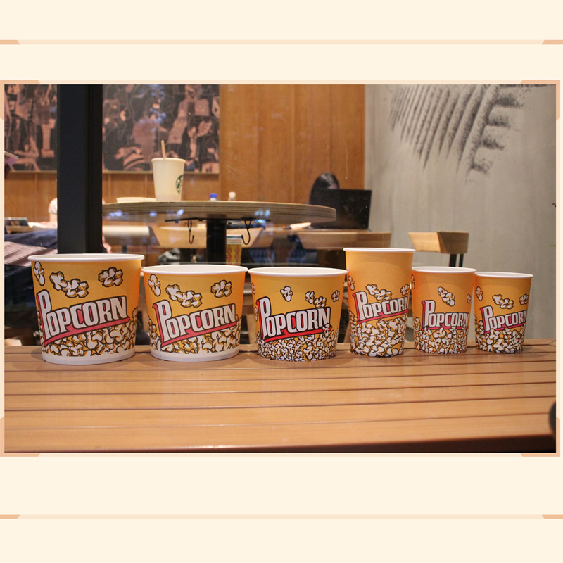 Amarillo desechable espesa palomitas de maíz cubo multi-especificación barril cine caja de cubo de papel especial logo imprimible