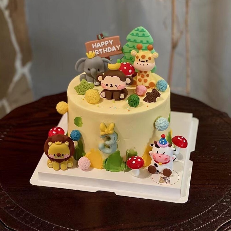 森の動物をテーマにしたケーキデコレーションオーナメント動物園猿ライオン象子供の誕生日ベーキングデコレーション|undefined