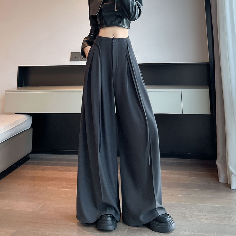 新款系带西装阔腿裤女2025秋季垂感宽松高腰显瘦大腿西裤裙裤女|undefined