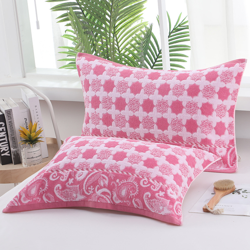 A pair of thick and large pure cotton pillowcases for adults, suitable for weddings, traditional looped household cover towels, sweat-absorbent pillowcases
