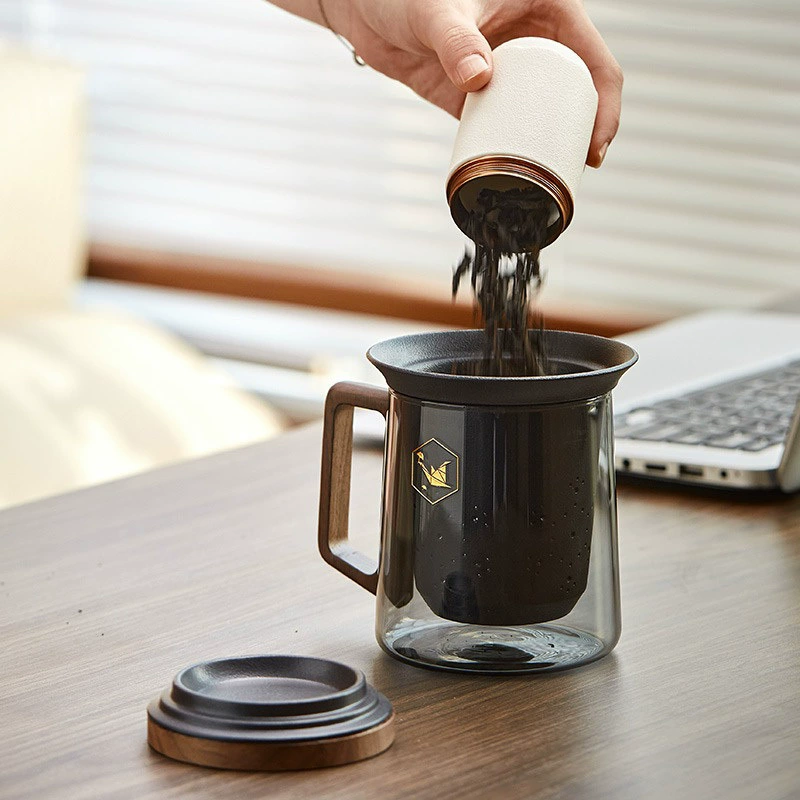 Стеклянная чашка для чая для домашнего офиса, персональная чашка для чая для мужчин и женщин, чашка для разделения воды с фильтром в японском стиле