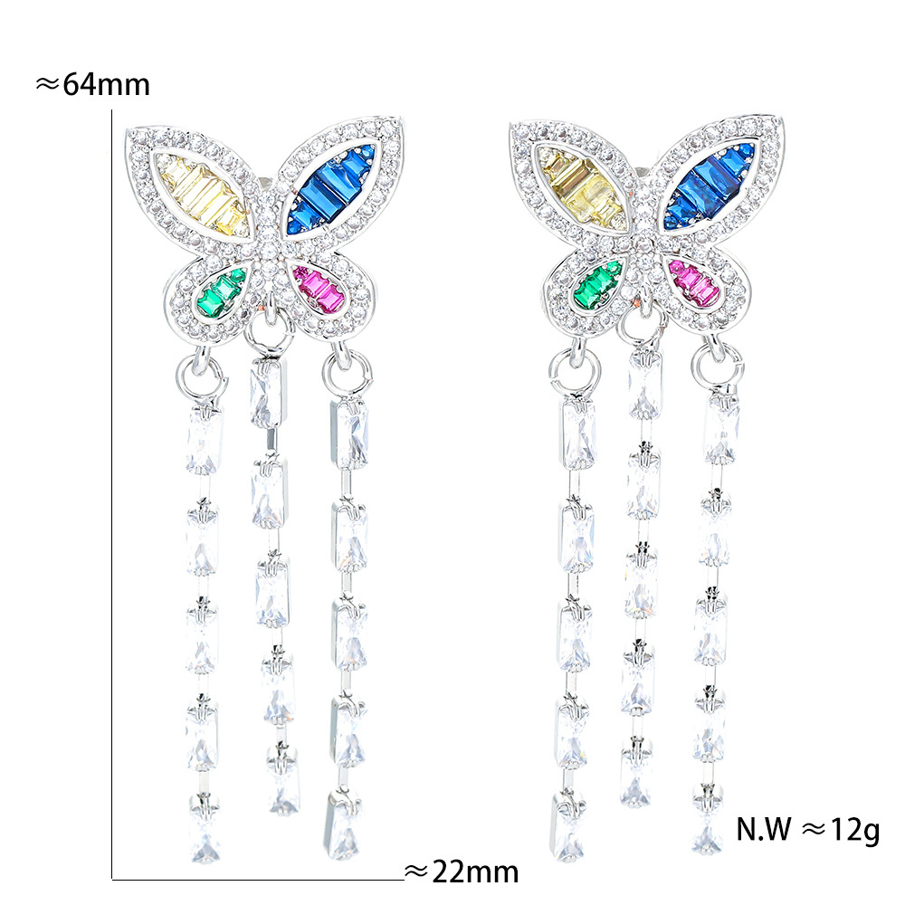 Daily Occasion Copper Material Fashion Butterfly Copper Drop Earrings Inlay Zircon Copper Earrings