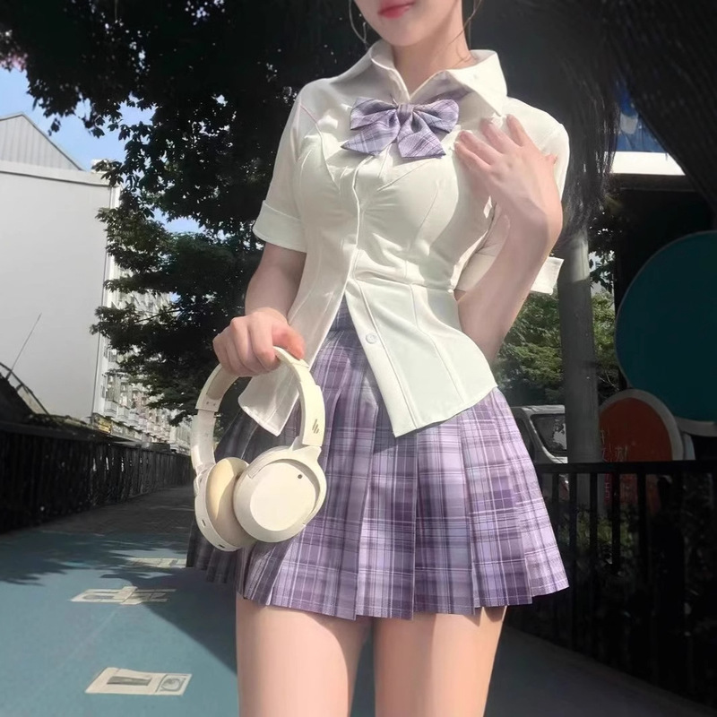 Original Short-Sleeved Shirt, Sexy Uniform, Waist-Cinching Shirt, Hot Short Skirt, Pure Lust Style, Summer Slim Fit Short Style