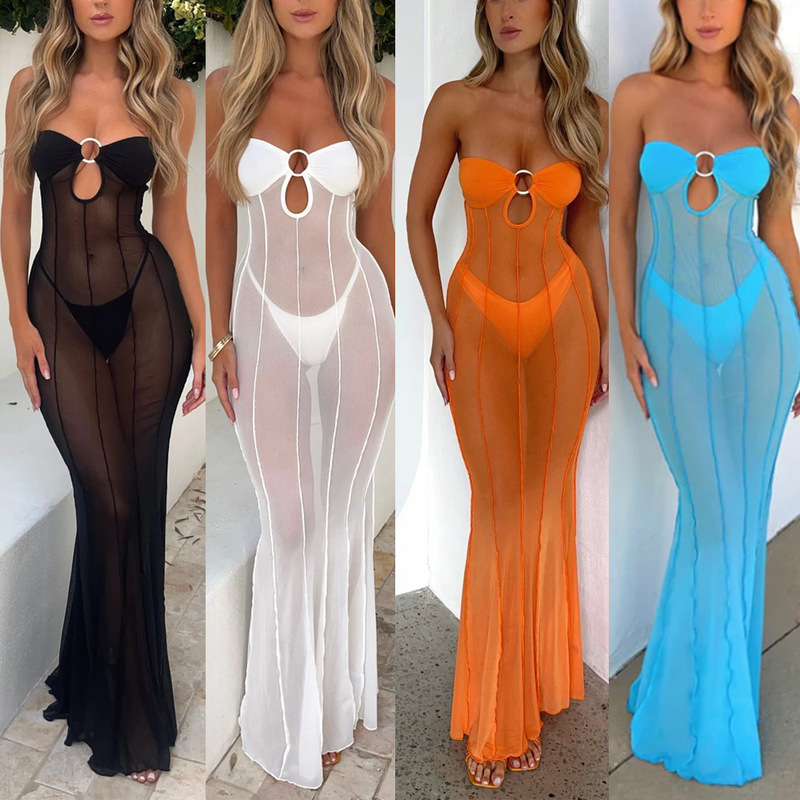 2023 women's clothing summer new package hip hollow mesh stitching perspective dress SU3426 2023 women's clothing summer new package hip hollow mesh stitching perspective dress SU3426