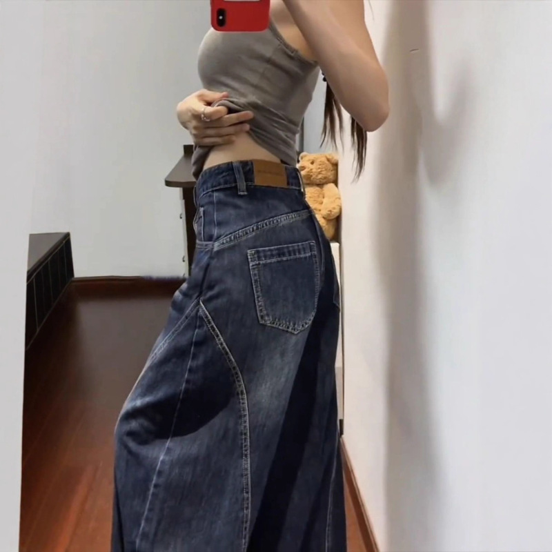 复古牛仔弯刀裤女2025年秋显瘦香蕉裤梨形身材大码高腰窄版阔腿裤|undefined