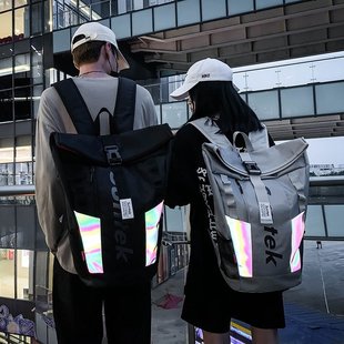 日系双肩包男大容量个性反光背包休闲百搭旅行电脑包大学生书包女-阿里巴巴