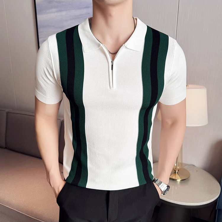 Verano nuevo estilo color a juego suéter de manga corta hombres media cremallera camisa POLO solapa camiseta de negocios comercio exterior transfronterizo al por mayor